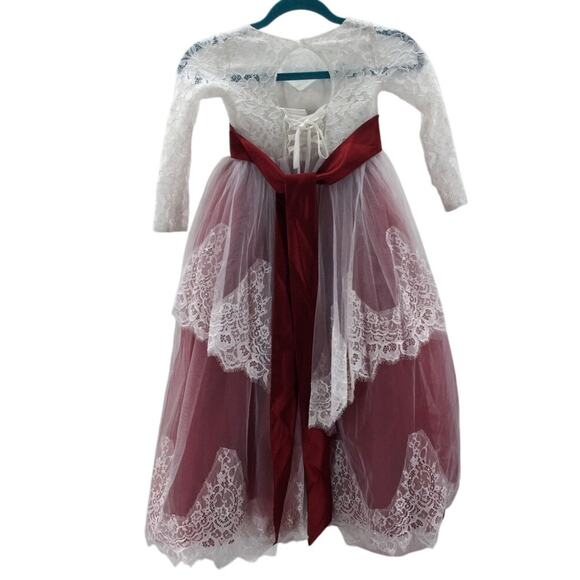 FLOWER GIRL PARTY DRESS 6-7 Y white red embellished lace beaded wedding NEW B121 - Picture 2 of 6